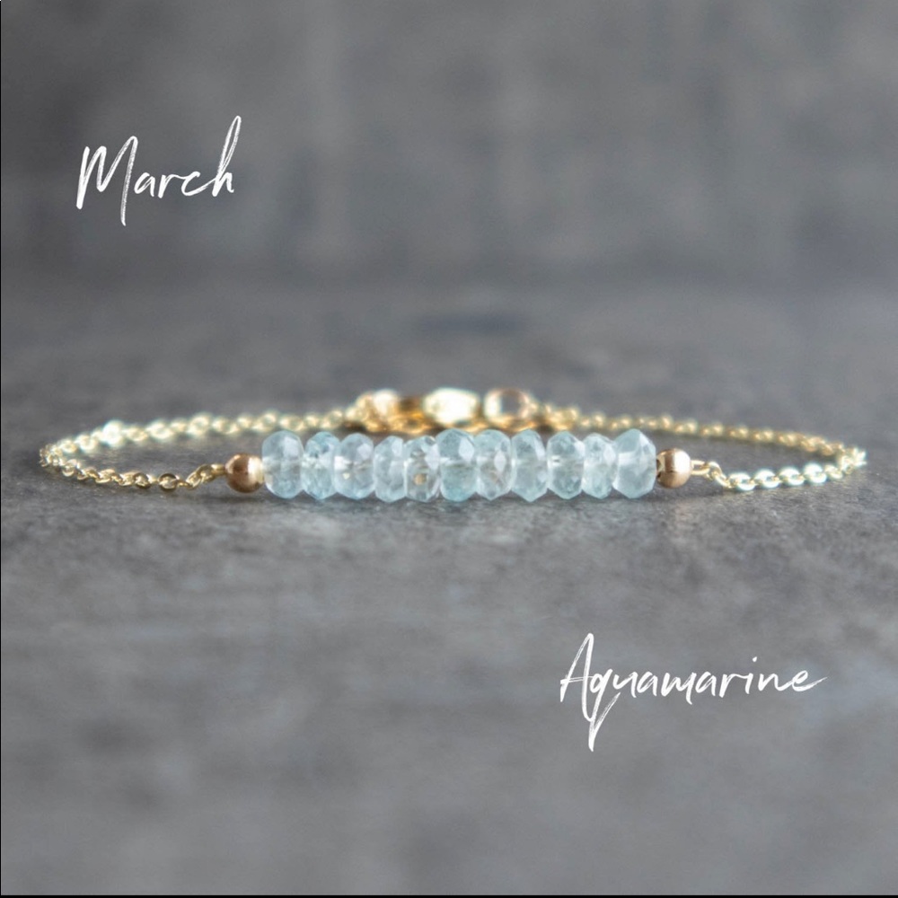 Aquamarine Bracelet Gemstone Beaded bar bracelet March birthstone gift